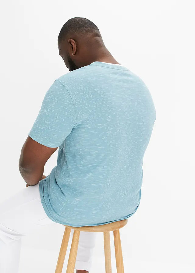 2-in-1 shirt, korte mouw, Kleur: mineraalblauw gemêleerd