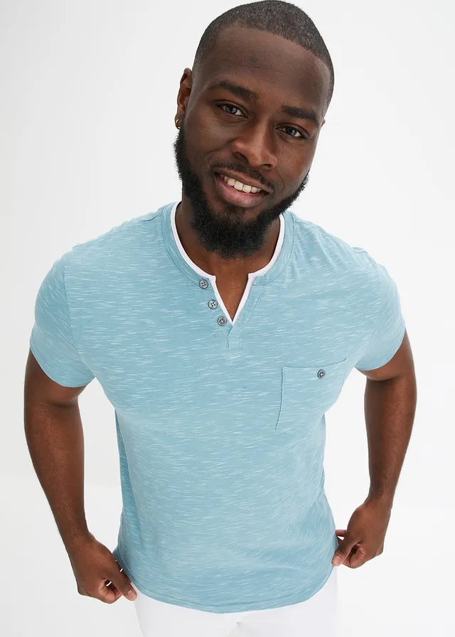 2-in-1 shirt, korte mouw, Kleur: mineraalblauw gemêleerd