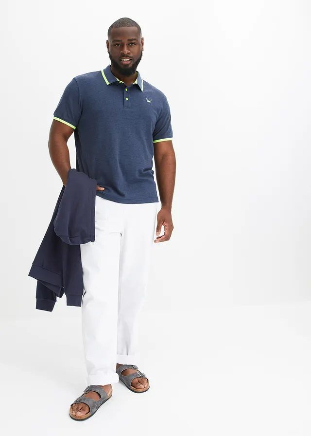 Piqué poloshirt met biologisch katoen, Kleur: donkerblauw mêlee