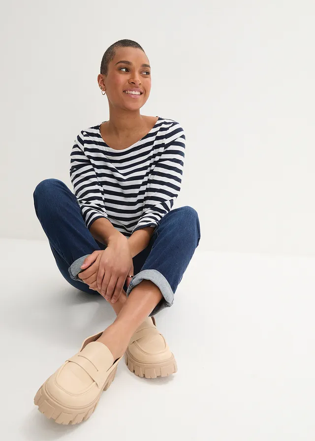 Stretch boyfriend jeans, mid waist • donkerblauw denim • product-page.page-title-suffix
