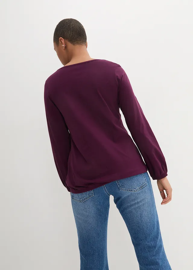 T-shirt manches longues 100% coton, finitions élastiquées, Couleur: sureau