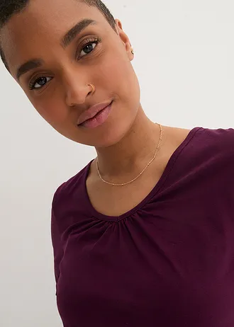 Katoenen longsleeve met elastiek van katoen • vlierbes • bonprix online shop