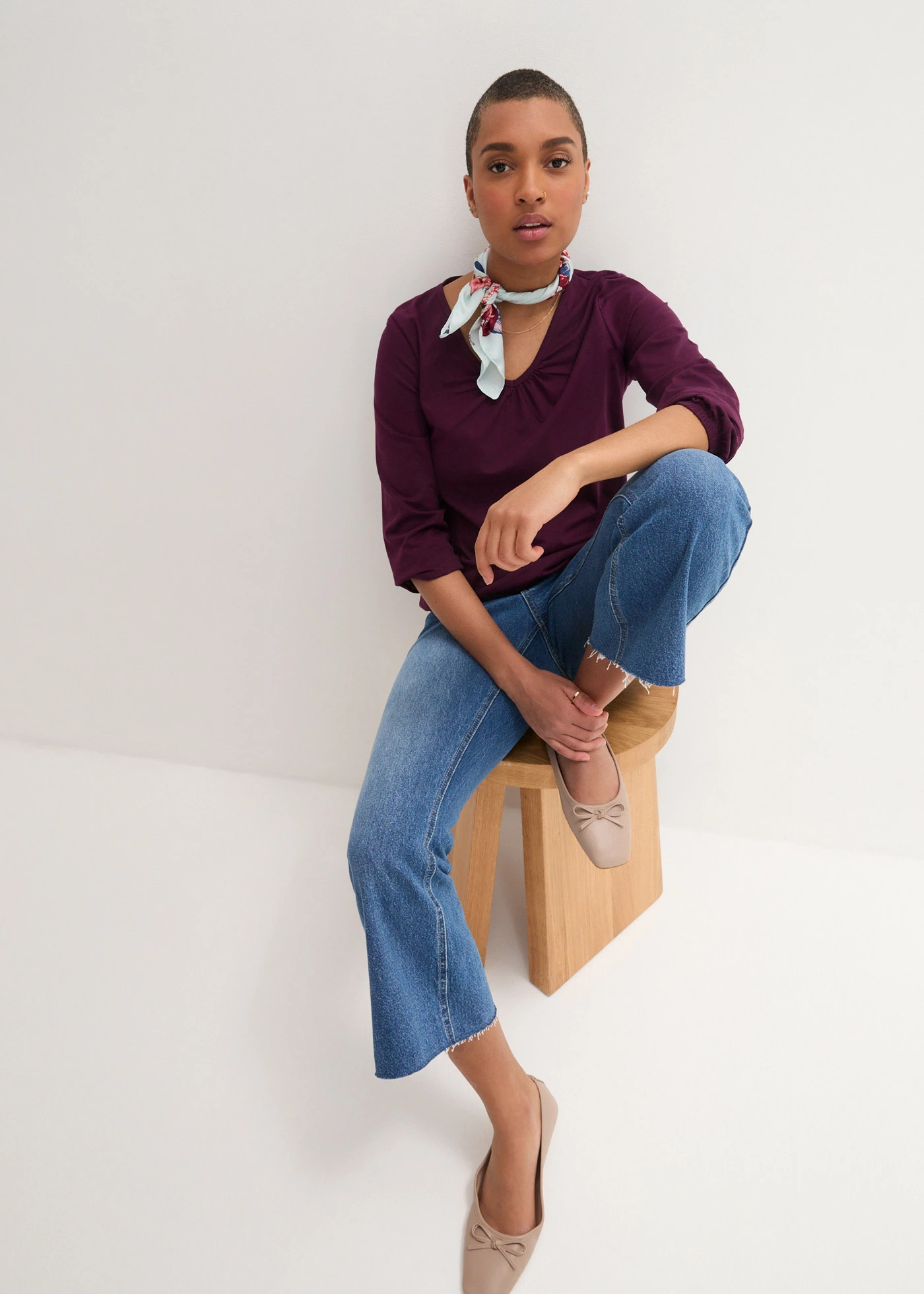 Katoenen longsleeve met elastiek van katoen • vlierbes • bonprix online shop