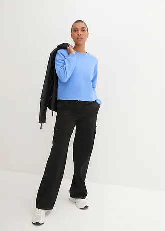 Pantaloni cargo cu talie medie din bumbac, culoare: negru