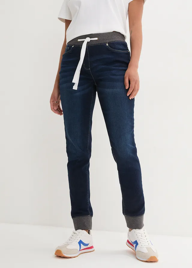 Boyfriend jeans mid waist met comfortband • nachtblauw denim • product-page.page-title-suffix