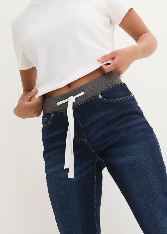 Jean Boyfriend, taille mi-haute élastiquée • bleu nuit denim • product-page.page-title-suffix