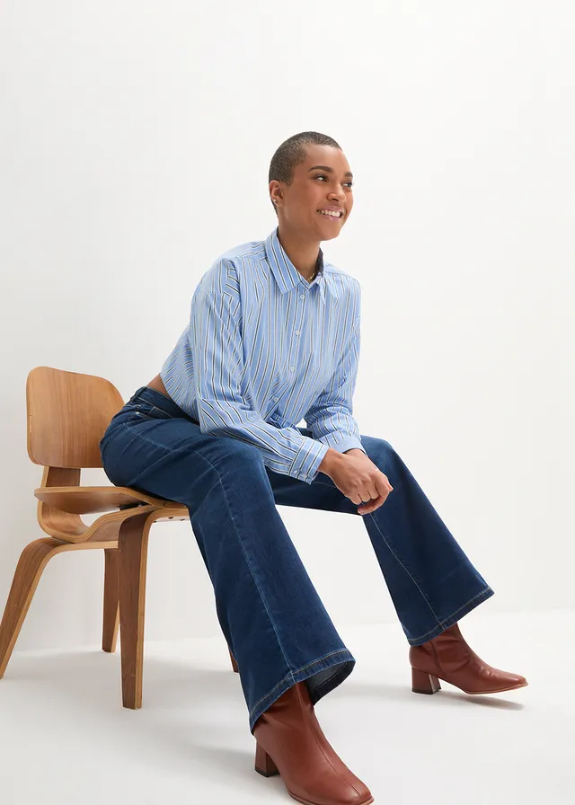 Wide leg jeans mid waist, comfort tailleband • blauw denim • product-page.page-title-suffix