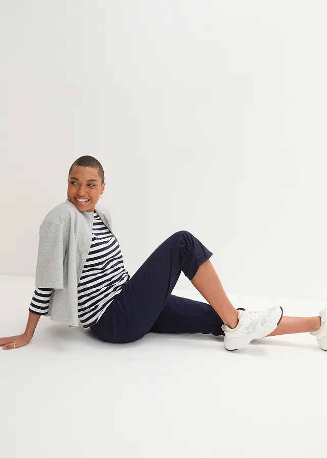 Capri broek van katoenmix met comfortband • donkerblauw • product-page.page-title-suffix
