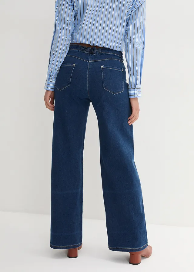 Wide leg jeans mid waist, comfort tailleband • blauw denim • product-page.page-title-suffix