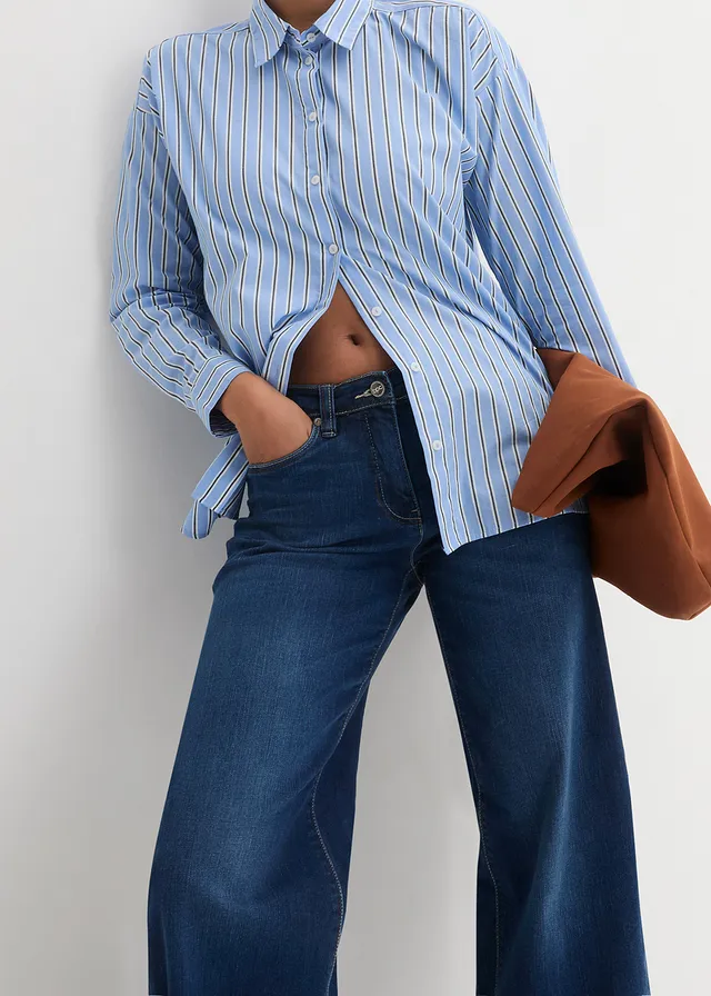 Wide leg jeans mid waist, comfort tailleband • blauw denim • product-page.page-title-suffix