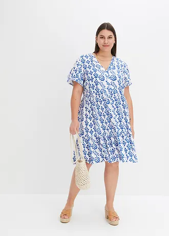 Gedessineerde tuniekjurk van viscose, Kleur: wit-Arctisch blauw gedessineerd