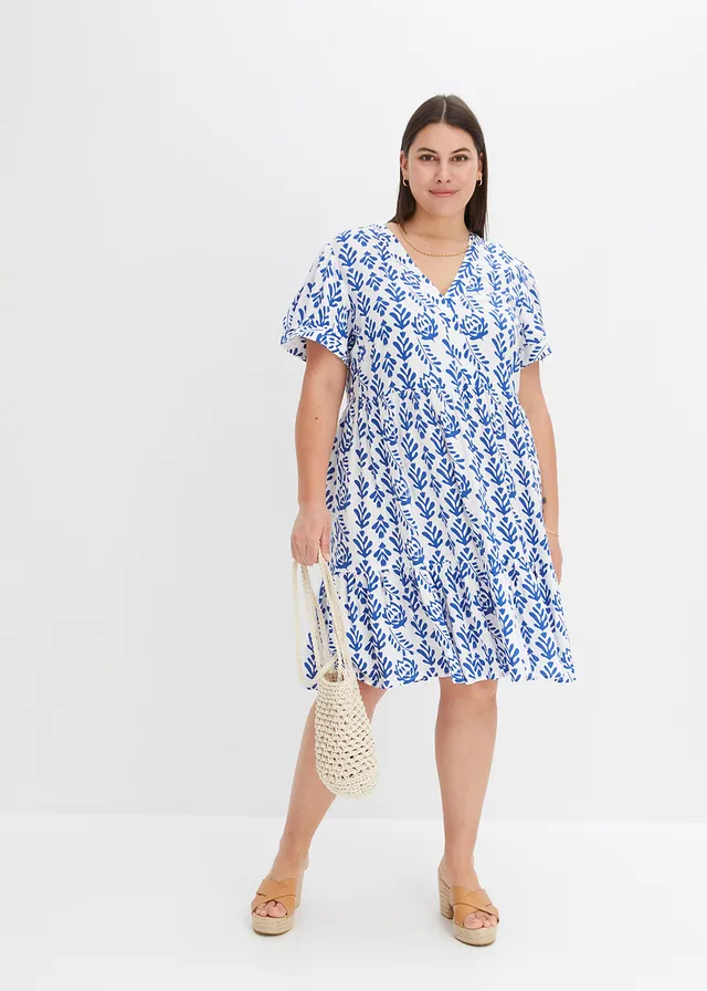 Robe-tunique 100% viscose, Couleur: blanc/bleu arctique