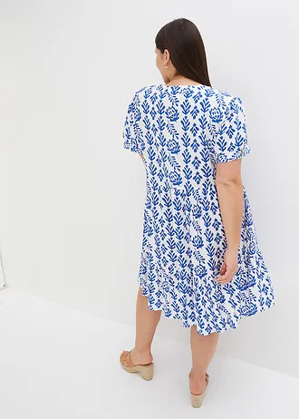 Gedessineerde tuniekjurk van viscose, Kleur: wit-Arctisch blauw gedessineerd