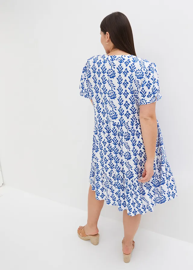 Robe-tunique 100% viscose, Couleur: blanc/bleu arctique