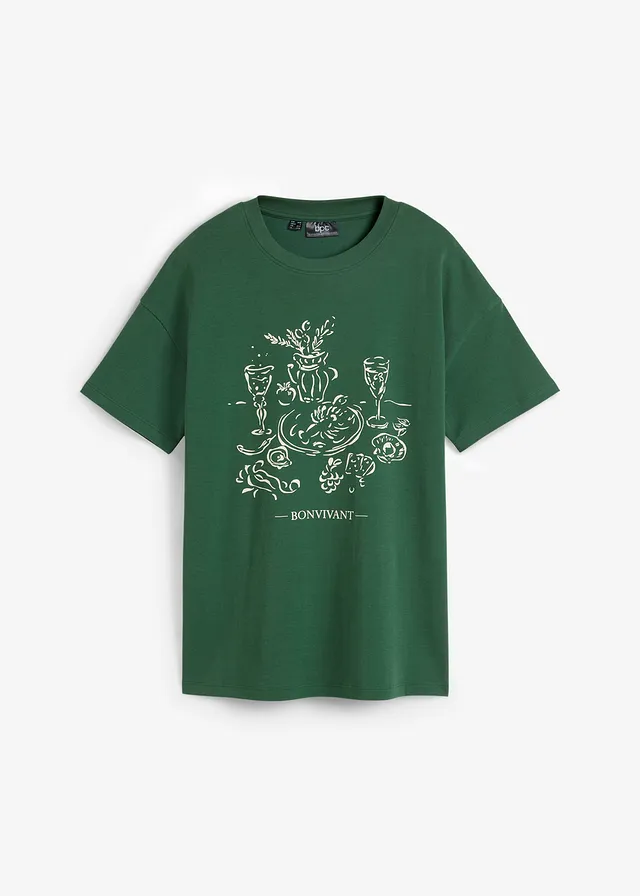 T-shirt met print van biologisch katoen, Kleur: dennengroen-naturel