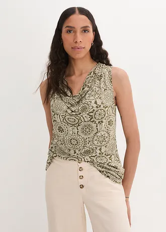 Top met watervalhals van soepele viscose • donkerolijfgroen-licht olijfgroen • bonprix online shop
