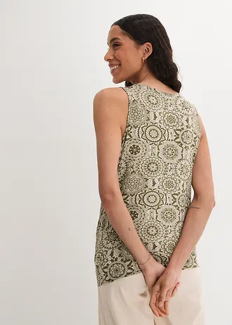 Top met watervalhals van soepele viscose • donkerolijfgroen-licht olijfgroen • bonprix online shop