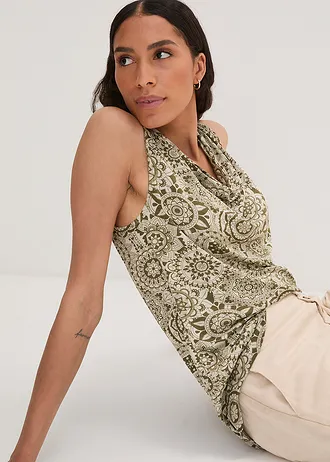 Top met watervalhals van soepele viscose • donkerolijfgroen-licht olijfgroen • bonprix online shop