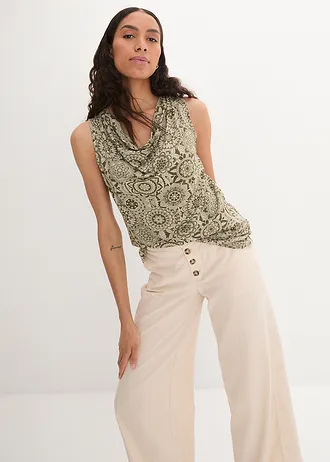 Top met watervalhals van soepele viscose • donkerolijfgroen-licht olijfgroen • bonprix online shop