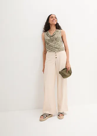 Top met watervalhals van soepele viscose • donkerolijfgroen-licht olijfgroen • bonprix online shop