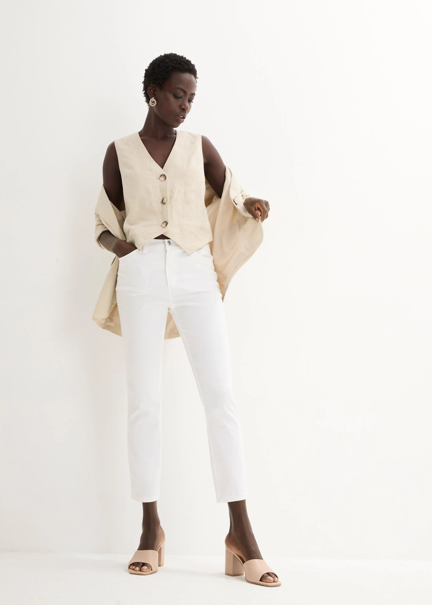 Pantalon en coton extensible • blanc • Boutique bonprix