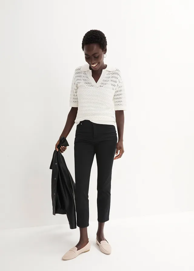 Stretch broek van katoen, Kleur: zwart