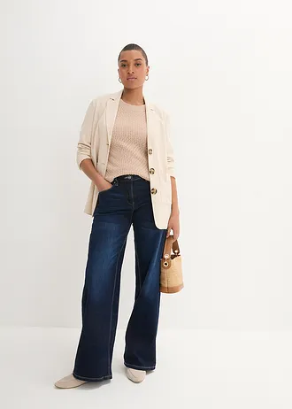 Dżinsy wide leg, mid waist, z wygodnym pasem • granatowy denim • sklep bonprix
