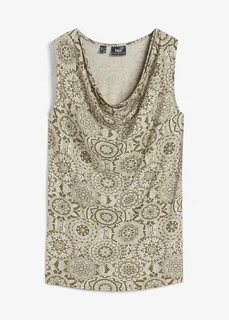 Top met watervalhals van soepele viscose • donkerolijfgroen-licht olijfgroen • bonprix online shop