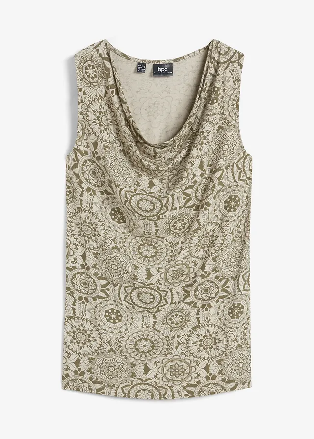 Top met watervalhals van soepele viscose • donkerolijfgroen-licht olijfgroen • bonprix online shop