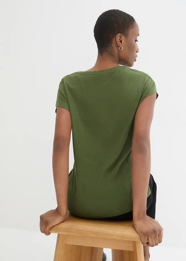 Shirt, Kleur: donkerkaki-zwart met print
