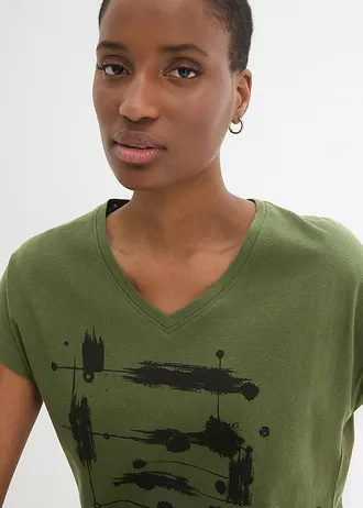 Triko • tmavě khaki-černá s potiskem • bonprix obchod