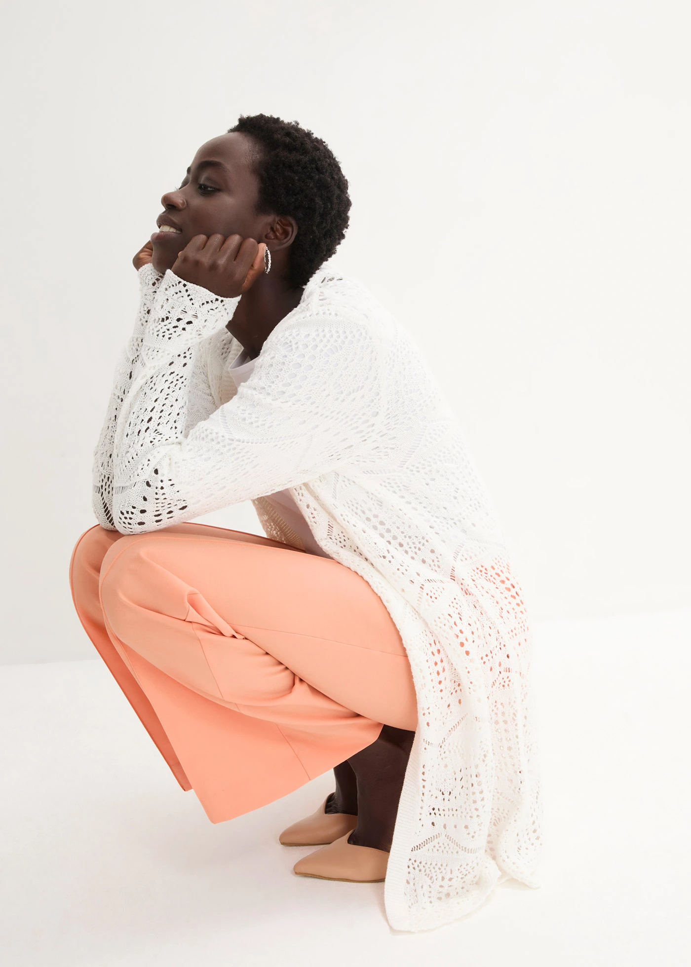 Jachetă lungă ajour • ecru • magazin bonprix