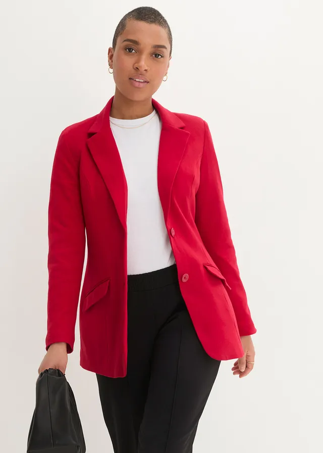 Lange blazer van katoen-jersey, Kleur: chilirood
