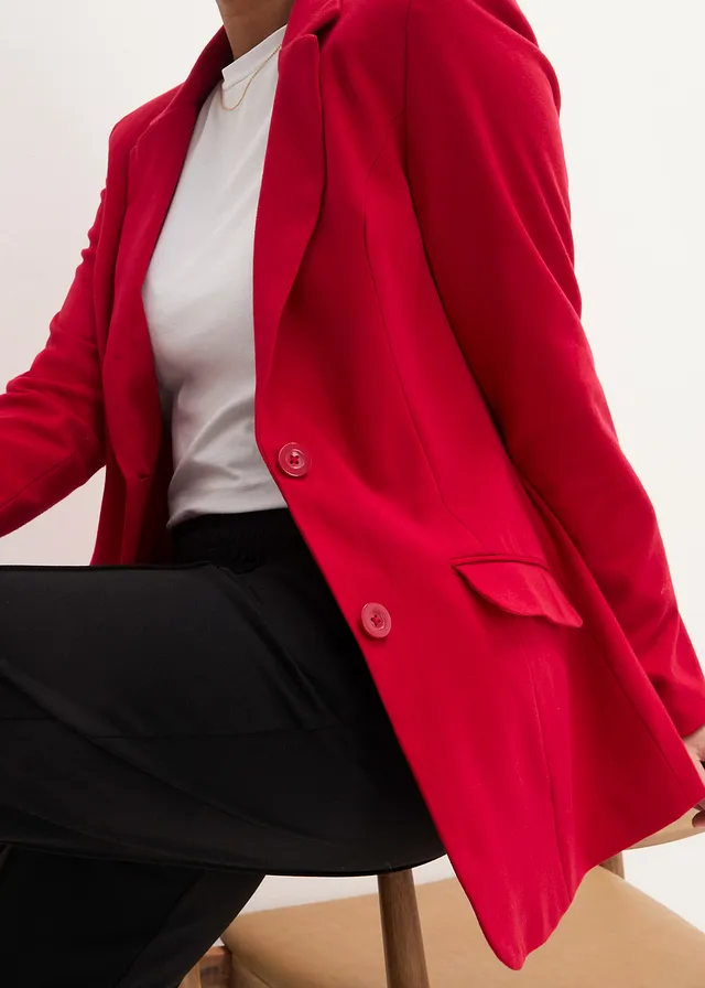 Lange blazer van katoen-jersey • chilirood • product-page.page-title-suffix
