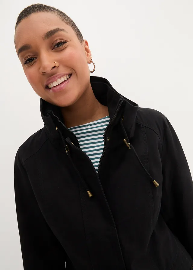 Korte katoenen parka met opstaande kraag, getailleerd • zwart • product-page.page-title-suffix
