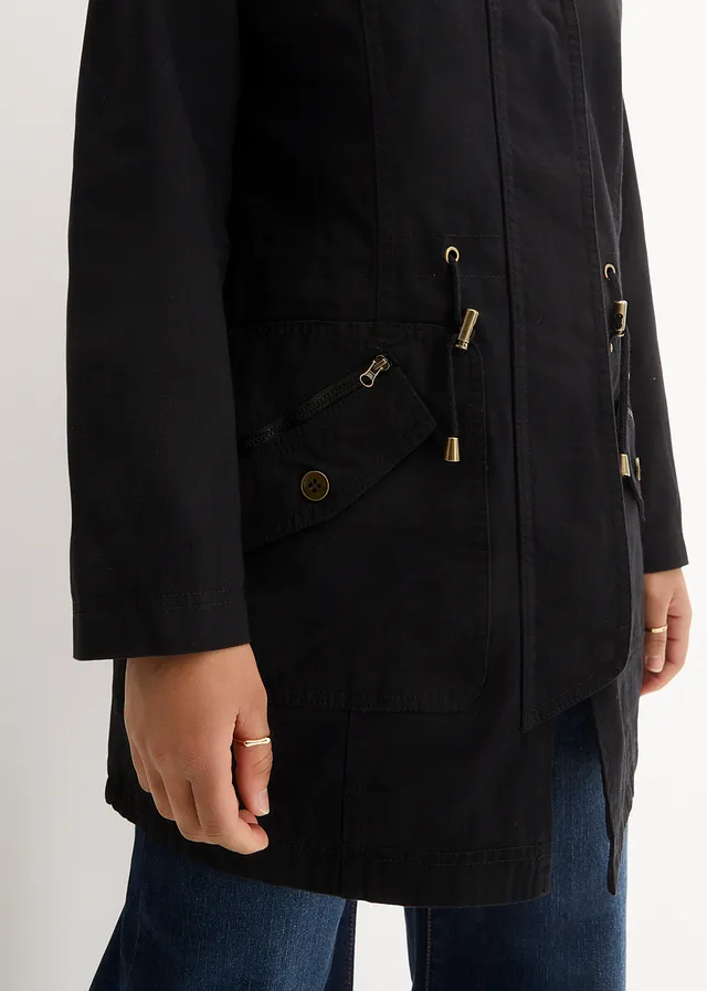 Parka courte en coton à col montant, cintrée • noir • product-page.page-title-suffix