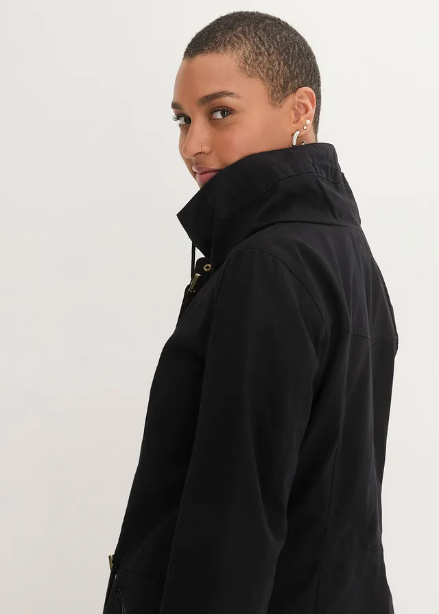 Korte katoenen parka met opstaande kraag, getailleerd • zwart • product-page.page-title-suffix