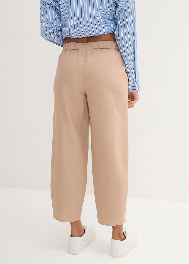 3/4 broek in een lichte linnenmix, Kleur: amandelbeige