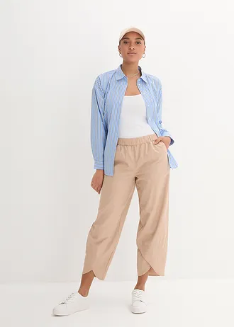 3/4 broek in een lichte linnenmix, Kleur: amandelbeige