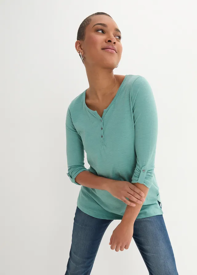 Shirt met knoopsluiting van biologisch katoen, Kleur: rooksalie