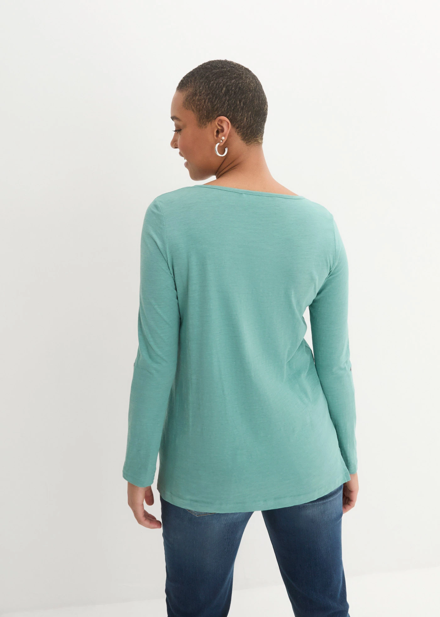 Tričko s knoflíkovou légou, z čisté organické bavlny • kouřově šalvějová • bonprix obchod