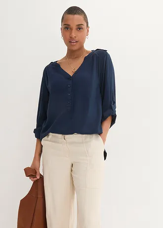 Blouse douce en viscose, Couleur: bleu foncé