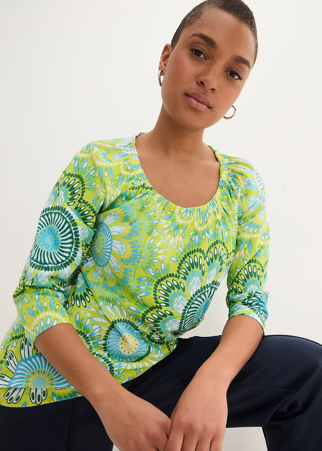 Shirt van biologisch katoen • lindegroen gebloemd • product-page.page-title-suffix