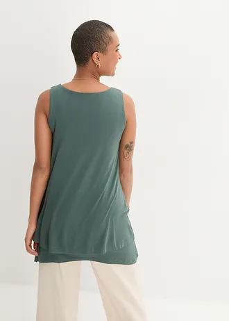 Dubbellaagse longtop in een viscosemix, Kleur: eucalyptusgroen
