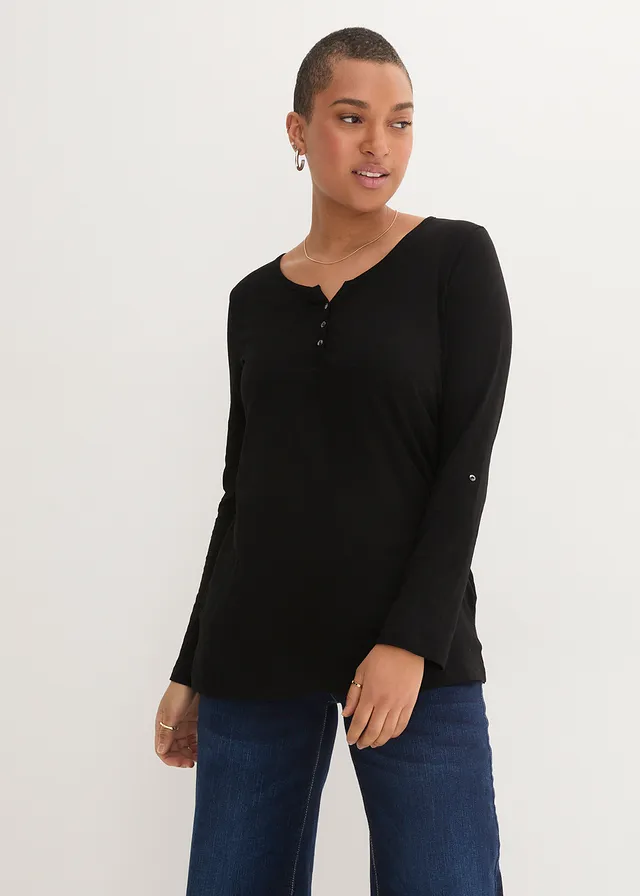 Shirt met knoopsluiting van biologisch katoen, Kleur: zwart