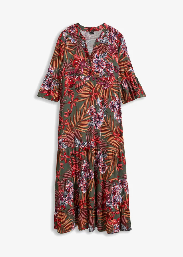 Maxi jurk van soepele viscose • olijfgroen-rood gebloemd • bonprix online shop