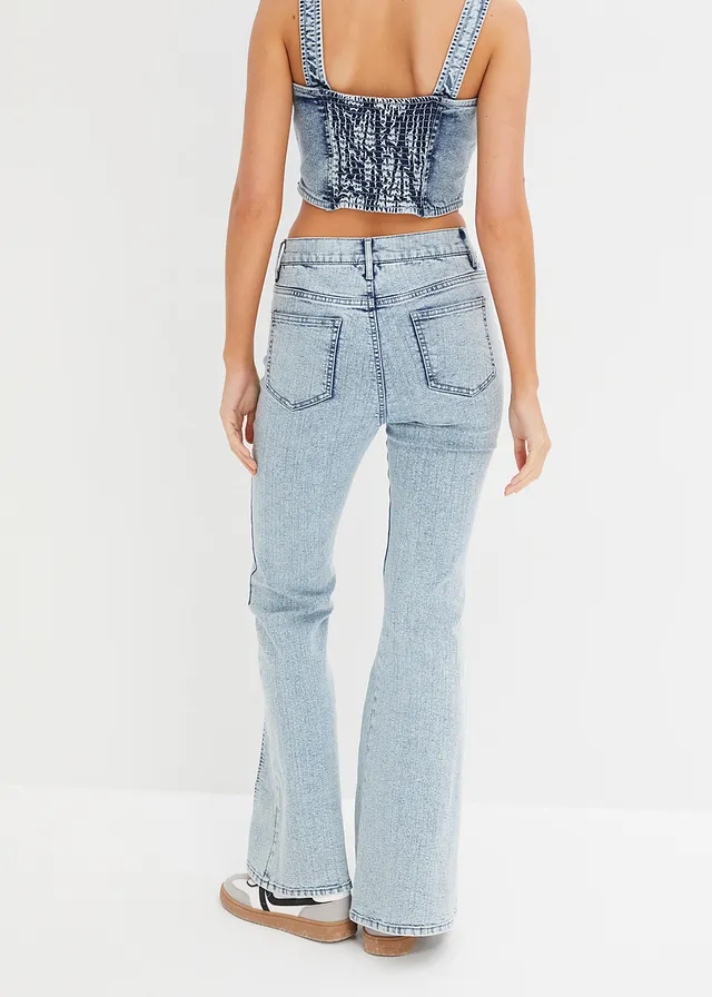 Flared jeans met high waist, Kleur: ijsblauw denim