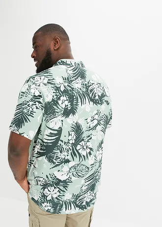 Overhemd met korte mouwen van viscose, Kleur: pastelgroen gebloemd
