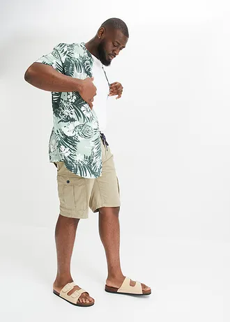 Overhemd met korte mouwen van viscose, Kleur: pastelgroen gebloemd