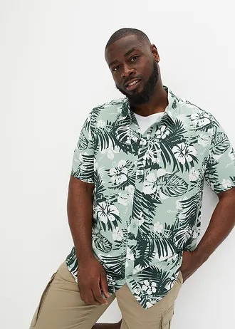 Overhemd met korte mouwen van viscose, Kleur: pastelgroen gebloemd